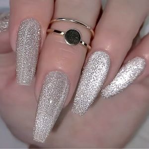 24pcs White Shiny Rhinestone press on nail